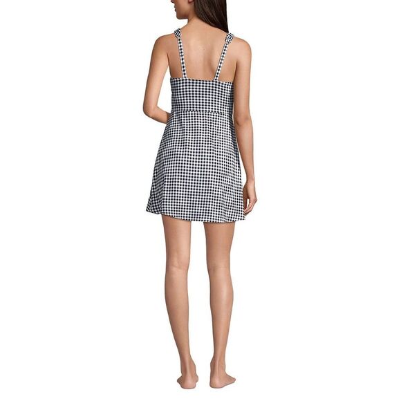 Land’s End surplice wrap black white gingham check one piece swim dress 10 - Picture 4 of 7